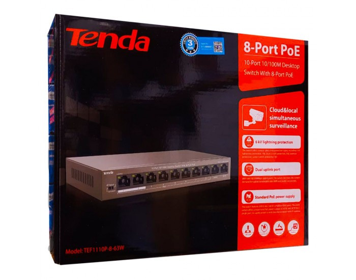 TENDA POE SWITCH 8 PORT 1110P (8 NORMAL + 2 NORMAL UPLINK) TEF1110P-63W