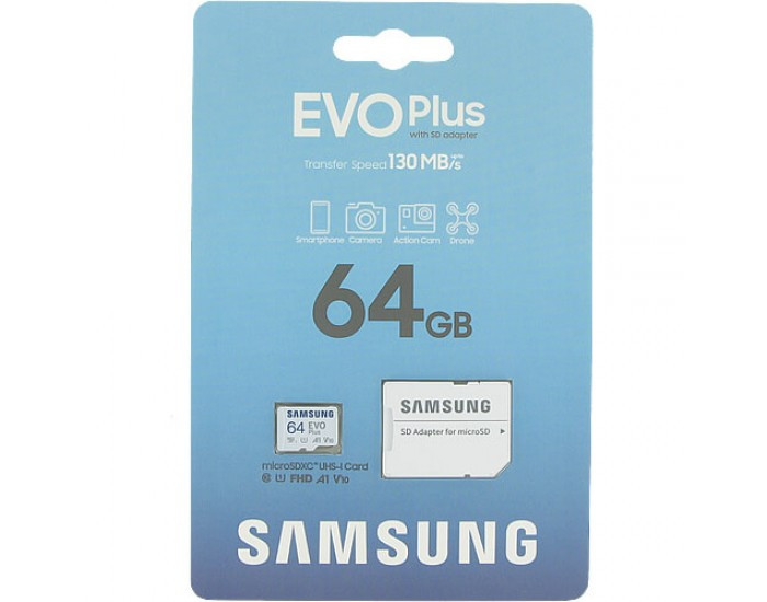 SAMSUNG MICRO SDXC MEMORY CARD WITH SD ADAPTER 64GB EVO PLUS