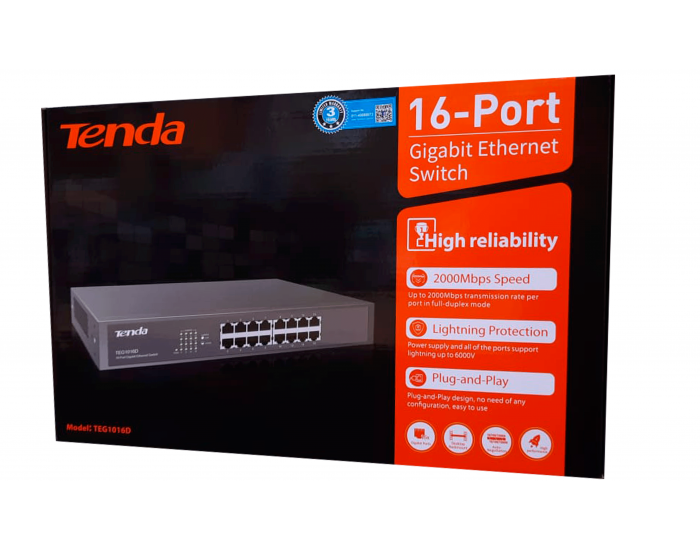 TENDA DESKTOP SWITCH 16 PORT GIGA (TEG1016D)