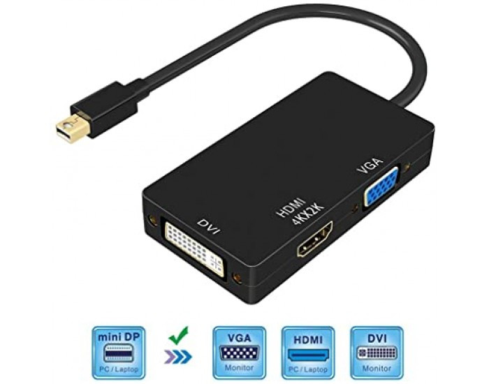 MIN DP PORT TO VGA / HDMI / DVI (MALE TO FEMALE) CONVERTER WITH AUDIO