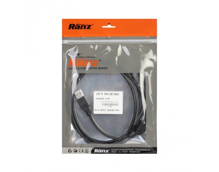 RANZ USB TO MINI 5 PIN (BARCODE| CAMERA | HDD) CHARGING CABLE 1.5M PREMIUM
