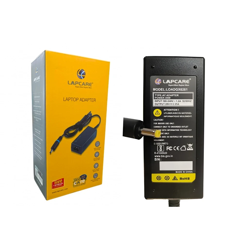 Lapcare Laptop Adapter Compatible For Lenovo 45w |20v/ 2.25a | 4.0mm x 1.7mm Small Pin
