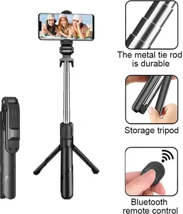 ATSolutions Best XT-02 Bluetooth Extendable Selfie Stick with Wireless Remote and 2 Level Fill Light for Making TikTok, Vlog Videos And Tripod Stand Selfie Stick for Creating TikTok, Vlogs, Youtubers