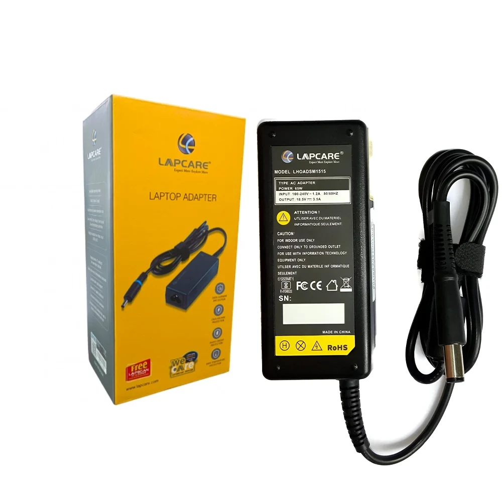 Lapcare  Laptop Adapter Compatible  For HP 65w | 18.5v/3.5a | 7.4mm x 5.0mm Big Pin
