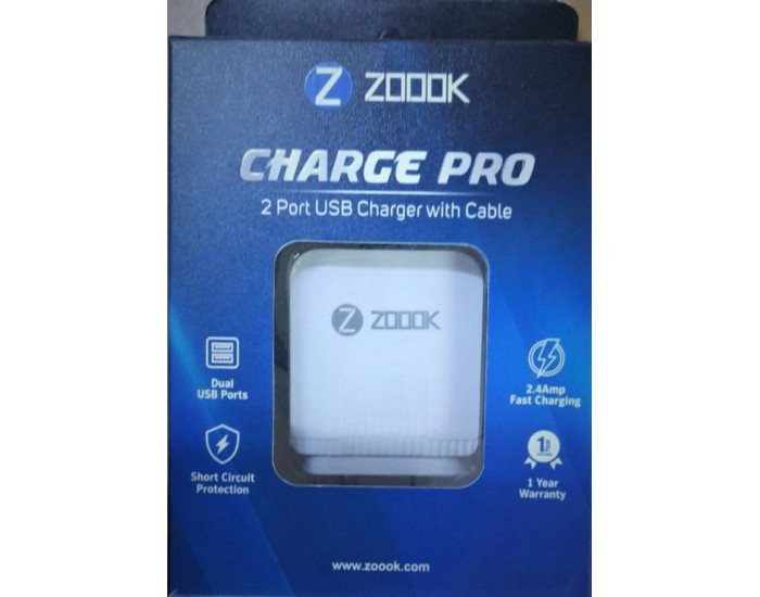 ZOOOK MOBILE USB CHARGER WITH CABLE 2 PORT (CHARGE PRO)