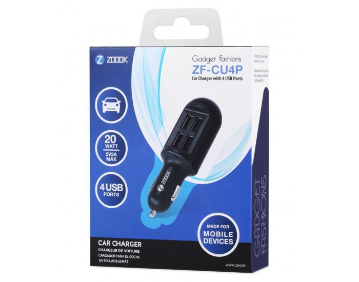 ZOOOK USB CAR CHARGER WITH 4 USB PORT (ZFCU4P)