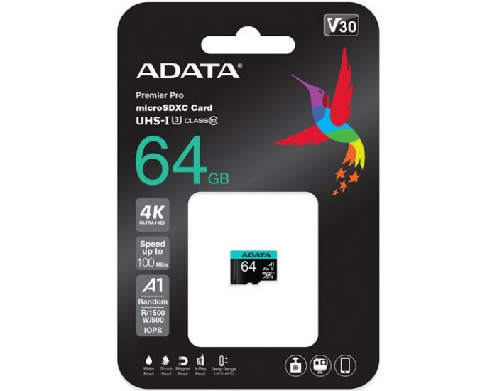 ADATA MICRO SDXC 64GB MEMORY CARD V30
